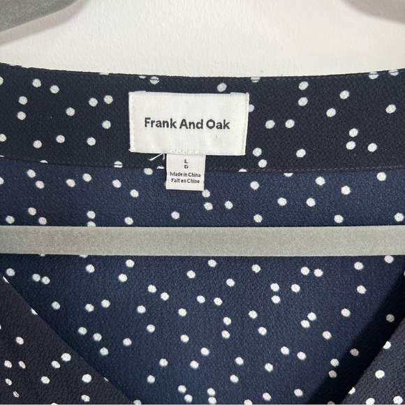 FRANK & OAK | Black with White Ditzy Dots Wide Sleeve V-Neck Blouse - Picture 2 of 4